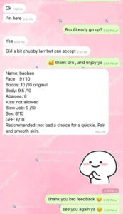 Client feedback screenshot for KL China Escort Bao Bao.